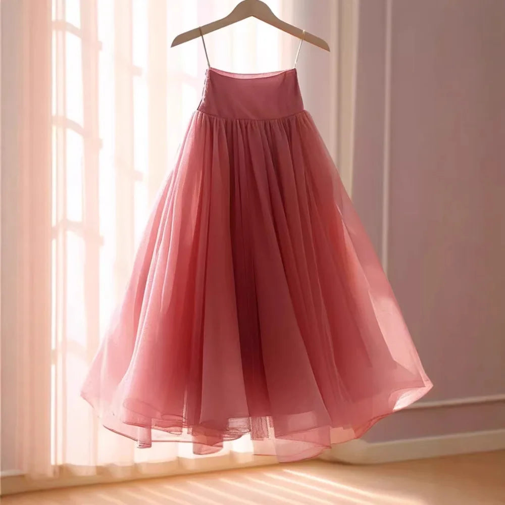 Women's fashion trend this year is dopamine rose pink high waisted A-line chiffon skirt for women  pleated skirt
