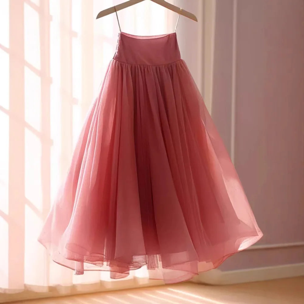 Women's fashion trend this year is dopamine rose pink high waisted A-line chiffon skirt for women  pleated skirt
